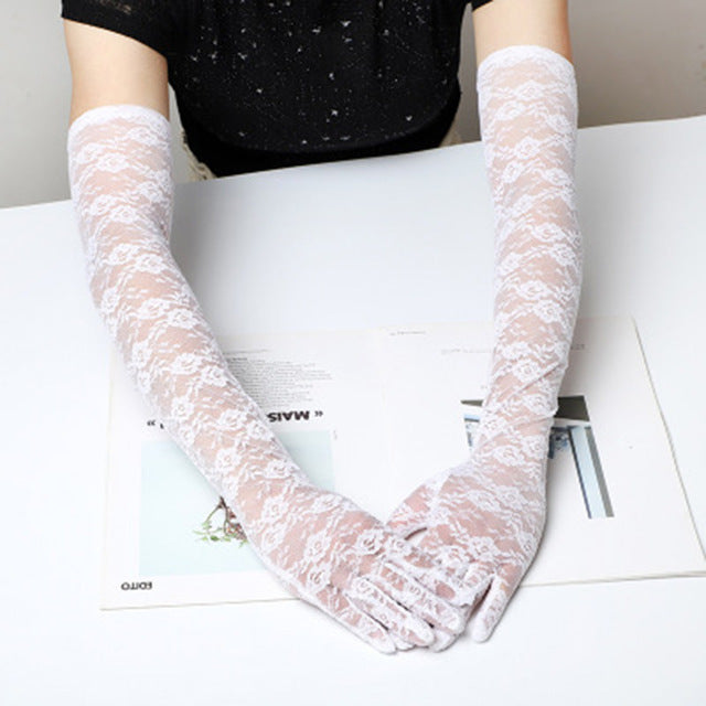 Elegant Women Ultra-Thin Long Summer Driving Cycling Sexy Black Sunscreen Gloves Female Anti-UV Elasticity Lace Mesh Gloves H98