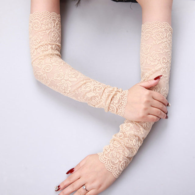Elegant Women Ultra-Thin Long Summer Driving Cycling Sexy Black Sunscreen Gloves Female Anti-UV Elasticity Lace Mesh Gloves H98