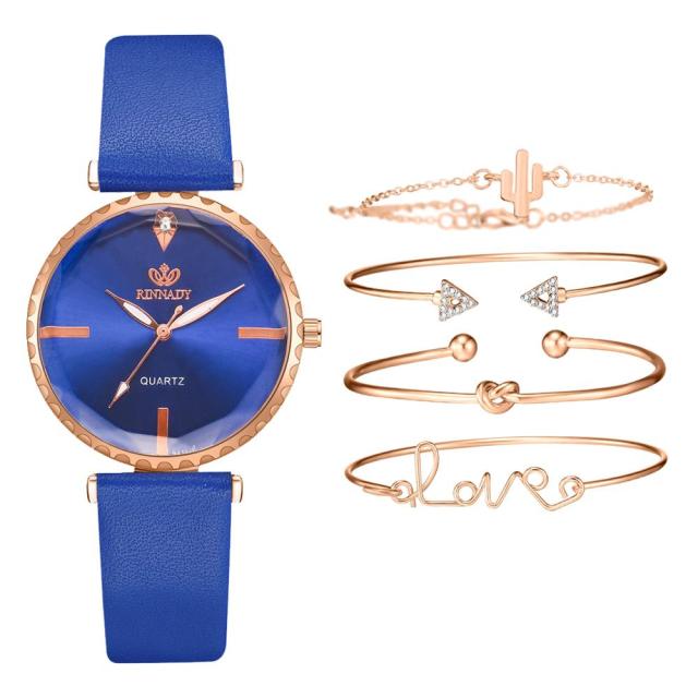 5pcs Set Top Style Fashion Women's Watch Luxury Leather Band Analog Quartz WristWatch Ladies Watch Women Dress Relogio Mujer