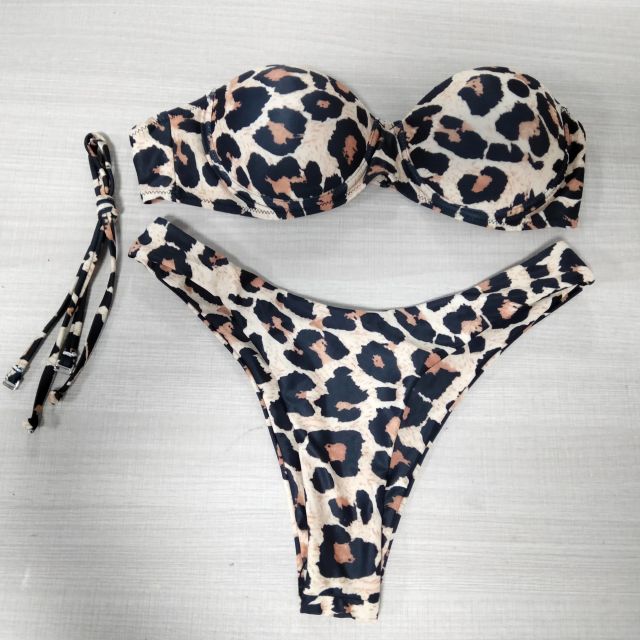 Animal Print Leopard Bikini Push Up Swimsuit Sexy Women Bikini Set 2021 Brazilian Thong Bathing Suit Bandeau Beach Wear Swimwear