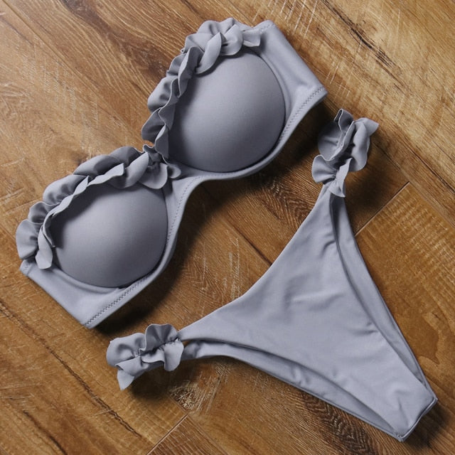 Animal Print Leopard Bikini Push Up Swimsuit Sexy Women Bikini Set 2021 Brazilian Thong Bathing Suit Bandeau Beach Wear Swimwear