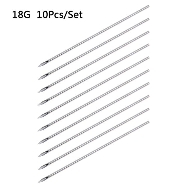10pcs/set Disposable Tattoo 12g/14g/16g/18g/20g Piercing Needles For Navel Nipple Ear Nose Lip Tattoo Piercing Needles Kit Tool