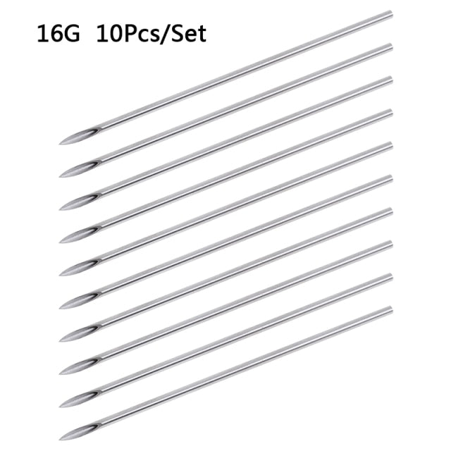 10pcs/set Disposable Tattoo 12g/14g/16g/18g/20g Piercing Needles For Navel Nipple Ear Nose Lip Tattoo Piercing Needles Kit Tool