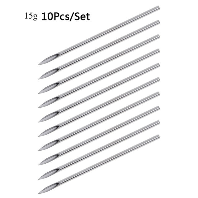 10pcs/set Disposable Tattoo 12g/14g/16g/18g/20g Piercing Needles For Navel Nipple Ear Nose Lip Tattoo Piercing Needles Kit Tool