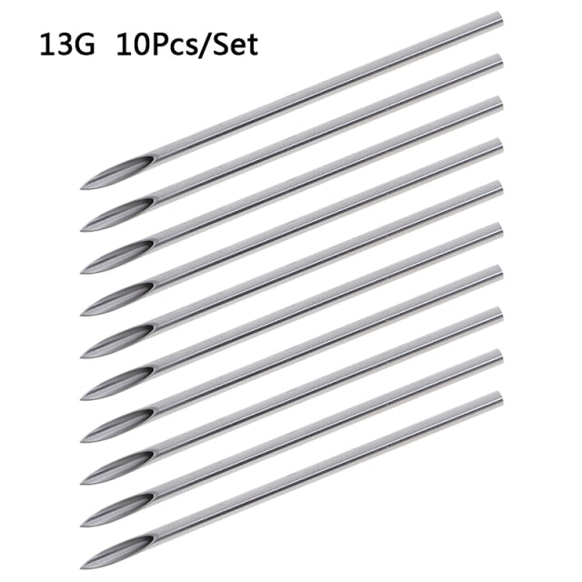 10pcs/set Disposable Tattoo 12g/14g/16g/18g/20g Piercing Needles For Navel Nipple Ear Nose Lip Tattoo Piercing Needles Kit Tool