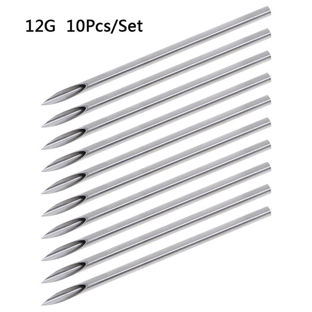 10pcs/set Disposable Tattoo 12g/14g/16g/18g/20g Piercing Needles For Navel Nipple Ear Nose Lip Tattoo Piercing Needles Kit Tool