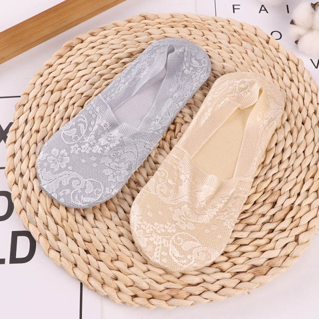 1/2 Pairs Fashion Women Girls Summer Socks Style Lace Flower Short Sock Antiskid Invisible Ankle 2020 Sox Sock Slippers