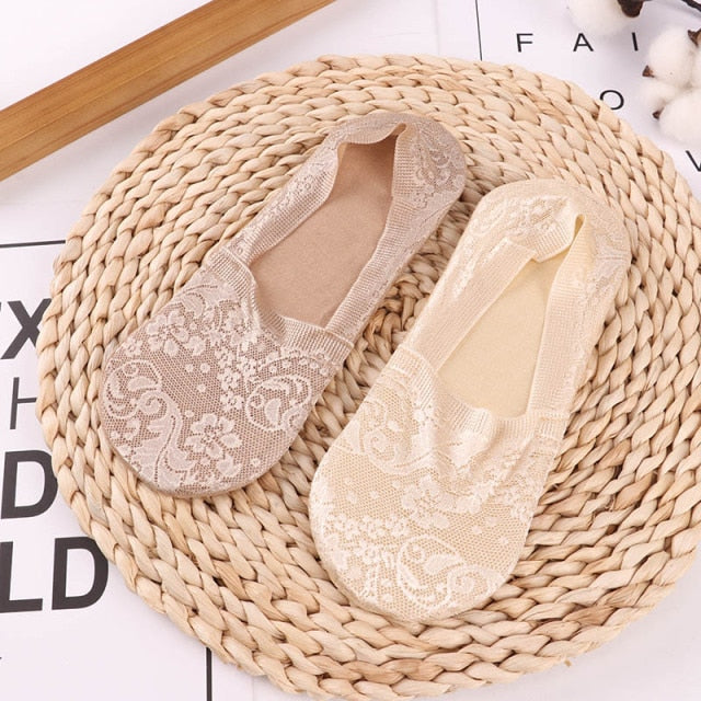 1/2 Pairs Fashion Women Girls Summer Socks Style Lace Flower Short Sock Antiskid Invisible Ankle 2020 Sox Sock Slippers