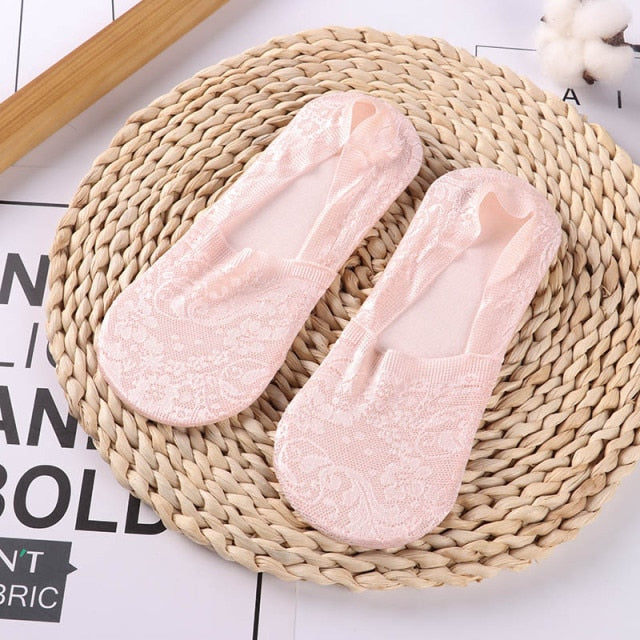 1/2 Pairs Fashion Women Girls Summer Socks Style Lace Flower Short Sock Antiskid Invisible Ankle 2020 Sox Sock Slippers
