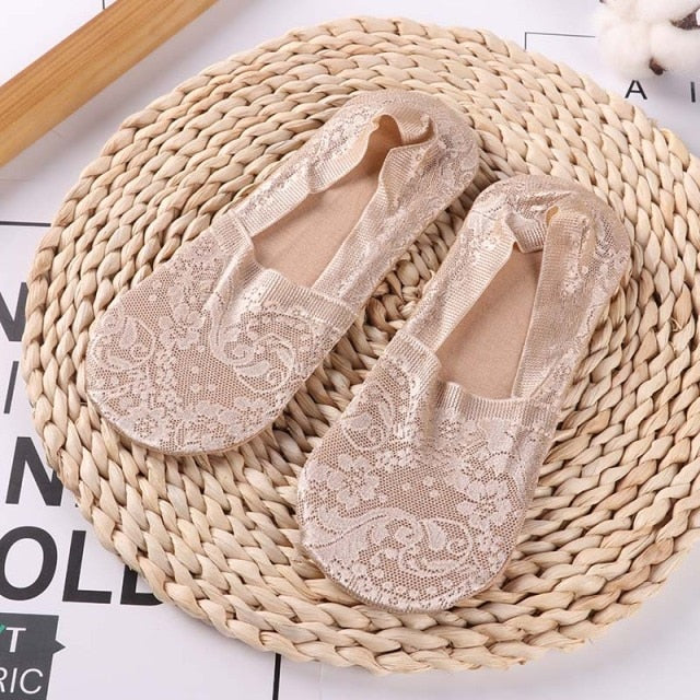 1/2 Pairs Fashion Women Girls Summer Socks Style Lace Flower Short Sock Antiskid Invisible Ankle 2020 Sox Sock Slippers