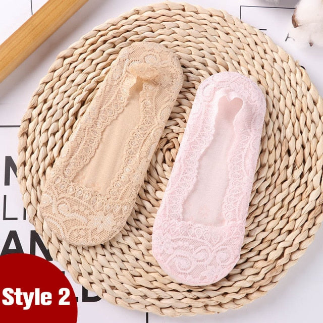 1/2 Pairs Fashion Women Girls Summer Socks Style Lace Flower Short Sock Antiskid Invisible Ankle 2020 Sox Sock Slippers