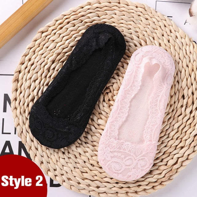 1/2 Pairs Fashion Women Girls Summer Socks Style Lace Flower Short Sock Antiskid Invisible Ankle 2020 Sox Sock Slippers