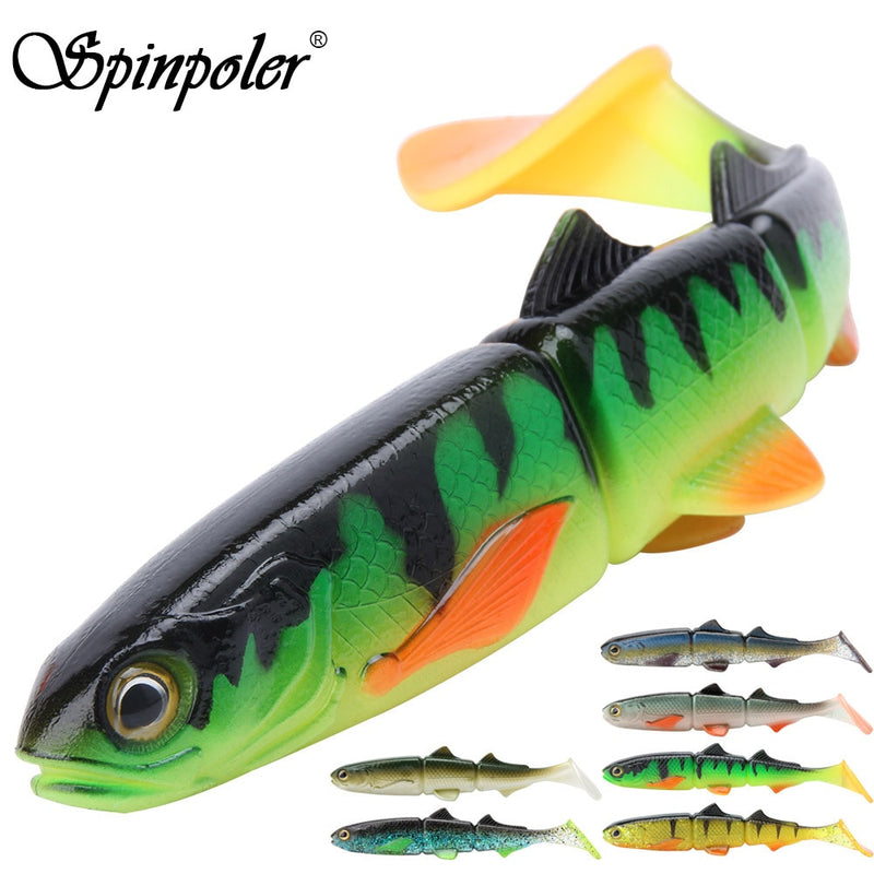 Spinpoler 3-jointed Soft Plastic Bait Swimming Paddle Tail Swimbait 16cm 22cm Pike Bass Muskie Big T Tail Soft Lures 1pcs