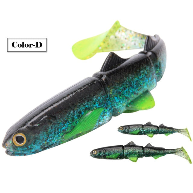 Spinpoler 3-jointed Soft Plastic Bait Swimming Paddle Tail Swimbait 16cm 22cm Pike Bass Muskie Big T Tail Soft Lures 1pcs