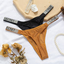 Sexy Women Pantie Crystal Rhinestone Underwear Fitness Gym Thongs Low Rise Fashion Tanga for Female Push Up Lingerie with Letter