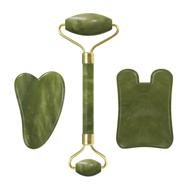 Drop Shipping Jade Face Roller Gua Sha Facial Massager 100% Natural Real Stone Gouache Scraper Face Skin Care Massage Tools