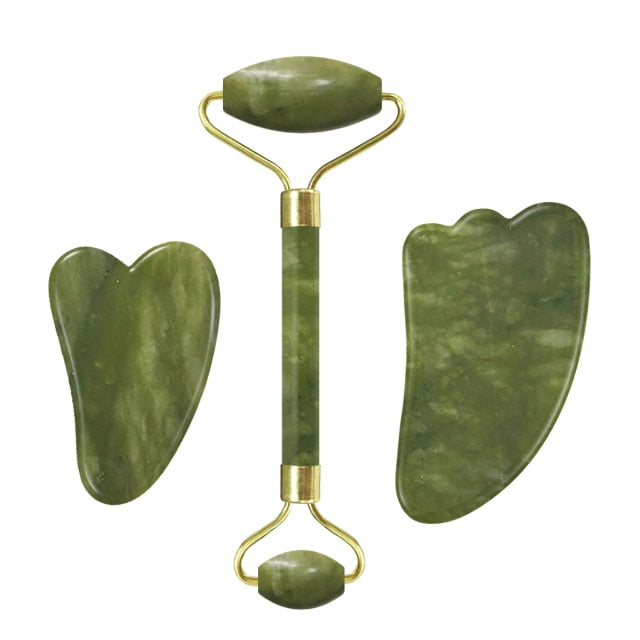Drop Shipping Jade Face Roller Gua Sha Facial Massager 100% Natural Real Stone Gouache Scraper Face Skin Care Massage Tools
