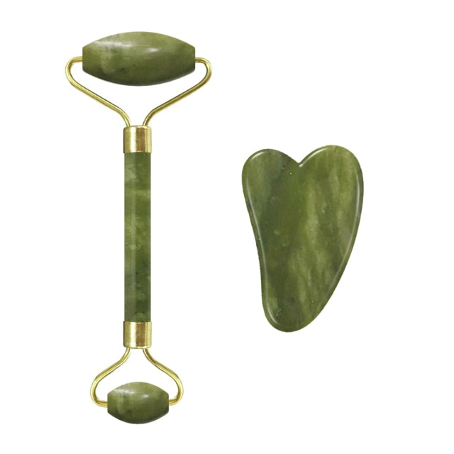 Drop Shipping Jade Face Roller Gua Sha Facial Massager 100% Natural Real Stone Gouache Scraper Face Skin Care Massage Tools