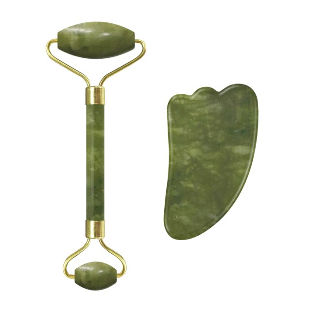 Drop Shipping Jade Face Roller Gua Sha Facial Massager 100% Natural Real Stone Gouache Scraper Face Skin Care Massage Tools