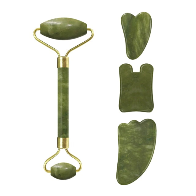 Drop Shipping Jade Face Roller Gua Sha Facial Massager 100% Natural Real Stone Gouache Scraper Face Skin Care Massage Tools