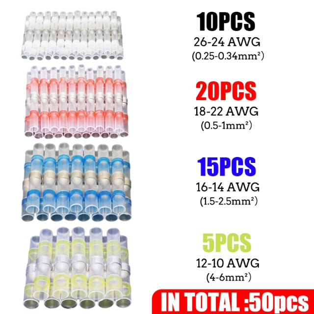 10/50PCS Thermal Shrinkage  Electrical Car Wires Connector Solder  Extrusion Terminals Block Cable Termination Wireway Clamping