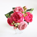 Hot Selling 1pcs/30cm Rose Pink Silk Bouquet Peony Artificial Flower 5 Big Head 4 Small Bud Bride Wedding Home Decoration Artifi