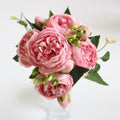 Hot Selling 1pcs/30cm Rose Pink Silk Bouquet Peony Artificial Flower 5 Big Head 4 Small Bud Bride Wedding Home Decoration Artifi