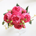 Hot Selling 1pcs/30cm Rose Pink Silk Bouquet Peony Artificial Flower 5 Big Head 4 Small Bud Bride Wedding Home Decoration Artifi