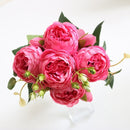 Hot Selling 1pcs/30cm Rose Pink Silk Bouquet Peony Artificial Flower 5 Big Head 4 Small Bud Bride Wedding Home Decoration Artifi