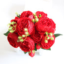 Hot Selling 1pcs/30cm Rose Pink Silk Bouquet Peony Artificial Flower 5 Big Head 4 Small Bud Bride Wedding Home Decoration Artifi