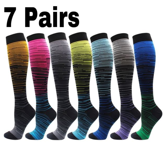 1/2/3/4/5/6/7 Pairs Compression Socks Fit Varicose Veins Football Soccer Stockings 30Mm Men Women Socks For Running Cycling Sock