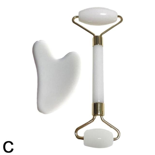2pcs/Set Kamien Gua Sha Stone For Face Massage Rose Quartz Jade Stone Face Massage Roller Gua Sha Scraper Board Face
