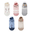 5 Pairs Lot Cotton Women Socks Female Casual Boat 3D Pack Cartoon Harajuku Cat Cute Heart Invisiable Funny Girl Ankle Sock Set