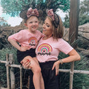 Rainbow Mother Daughter T-shirts Summer Family Matching Outfits Mom Baby Mommy and Me Tee-shirt Clothes Woman Girls Cotton Tops