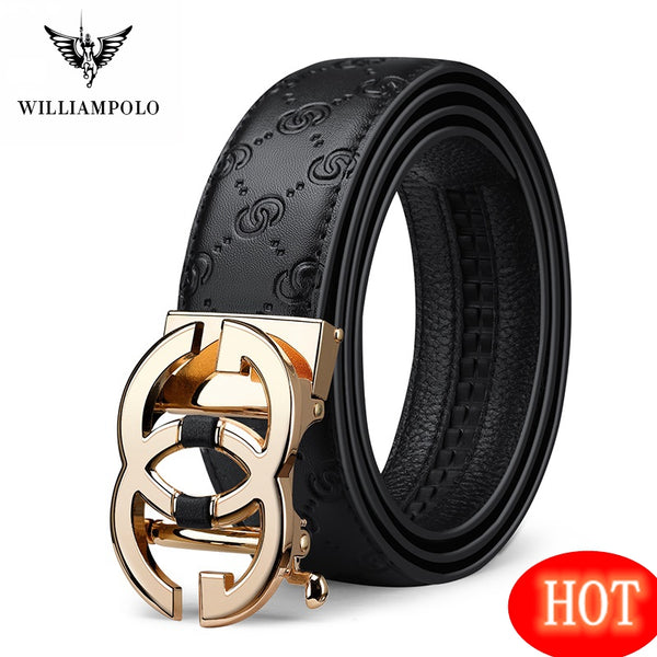 WILLIAMPOLO Genuine leather Belt Men Luxury Brand Designer fashion Top Quality Belts for Men Strap Male Metal Automatic Buckle