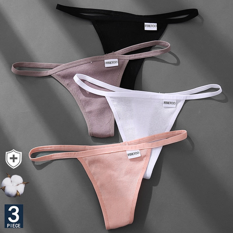 FINETOO 3PCS/Set M-XL Sexy G-string Panties Cotton Women's Underwear Girls Female Underpant Pantys Ladies Bikini Thong Lingerie