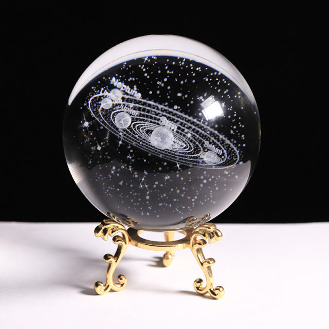 New 80mm K9 Crystal Solar System Planet Globe 3D Laser Engraved Sun System Ball with Touch Switch LED Light Base Astronomy Gifts