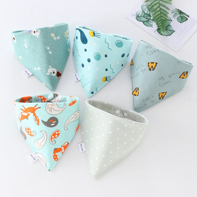 5pcs Baby Bibs Cotton Bandana Bibs Baby Feeding Infant Teething Bibs Cartoon Saliva Towel Baby Eating Accessory Baby Stuff