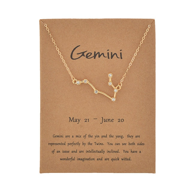 Female Elegant Star Zodiac Sign 12 Constellation Necklaces Pendant Charm Gold Chain Choker Necklaces for Women Jewelry Cardboard
