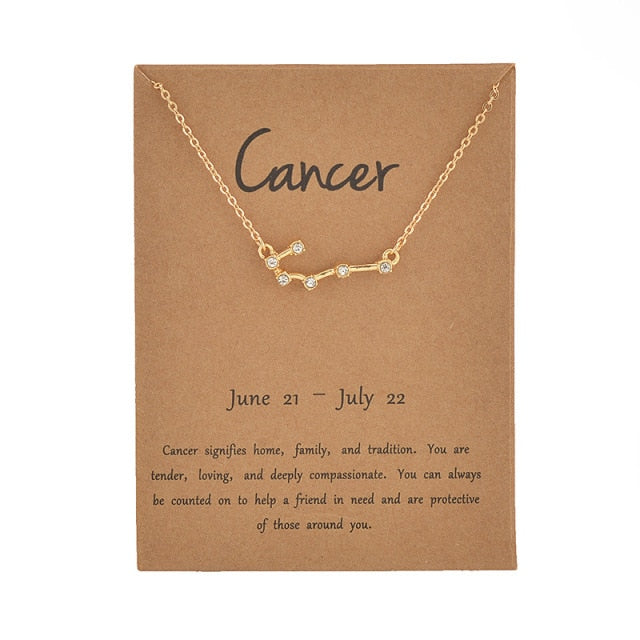 Female Elegant Star Zodiac Sign 12 Constellation Necklaces Pendant Charm Gold Chain Choker Necklaces for Women Jewelry Cardboard