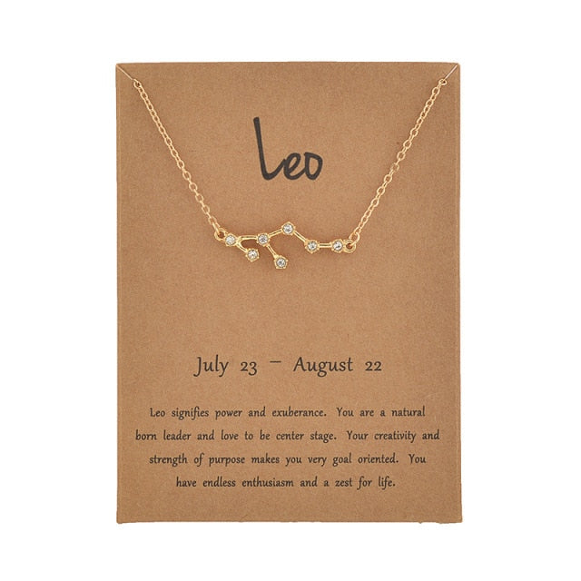 Female Elegant Star Zodiac Sign 12 Constellation Necklaces Pendant Charm Gold Chain Choker Necklaces for Women Jewelry Cardboard