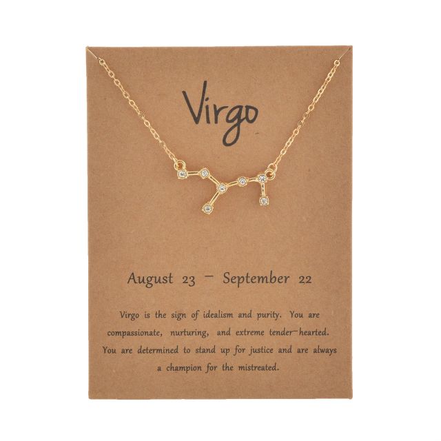 Female Elegant Star Zodiac Sign 12 Constellation Necklaces Pendant Charm Gold Chain Choker Necklaces for Women Jewelry Cardboard