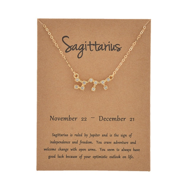 Female Elegant Star Zodiac Sign 12 Constellation Necklaces Pendant Charm Gold Chain Choker Necklaces for Women Jewelry Cardboard