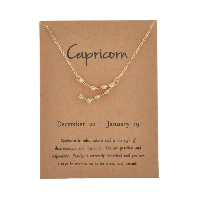 Female Elegant Star Zodiac Sign 12 Constellation Necklaces Pendant Charm Gold Chain Choker Necklaces for Women Jewelry Cardboard