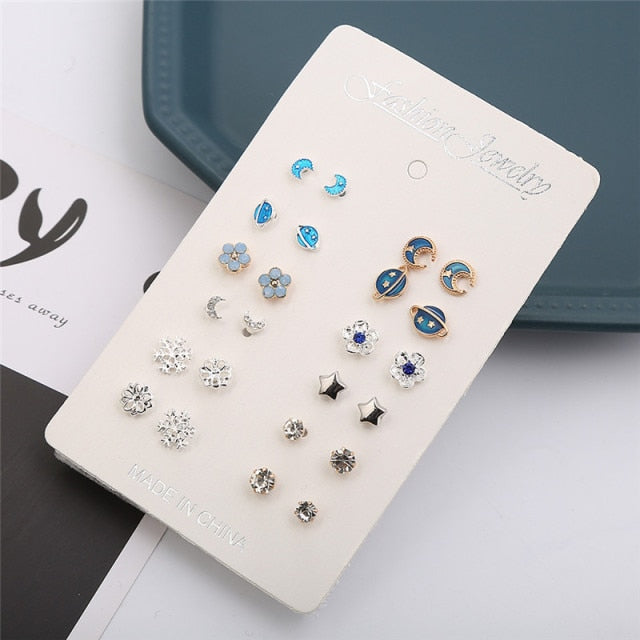 12 pairs/set Crystal Simulated Pearl Earrings Set Women Jewelry Accessories Piercing Ball Stud Earring kit Bijouteria brincos