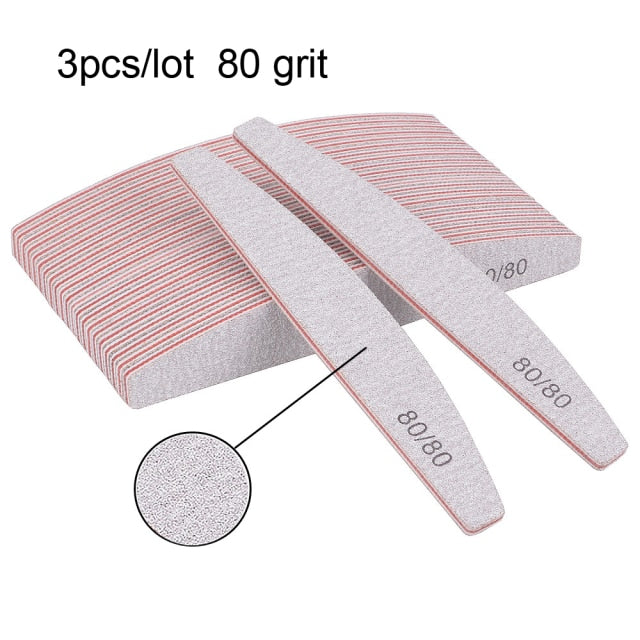 3/5/10Pcs Professional Nail File Sandpaper Strong Thick Nail Files Buffer For Manicure Sanding Half Moon Lime Nail Tools 100/180