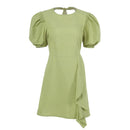 OOTN O-Neck Open Back Sexy Women Dress Puff Sleeve Green Solid Casual Summer Ladies White Lace Up Asymmetry Short Dresses Cotton