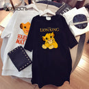 Summer T-Shirt Dress Women Cartoon Print Robe Femme Simba The Lion King Casual Short Sleeve White Tee Dresses Vestidos