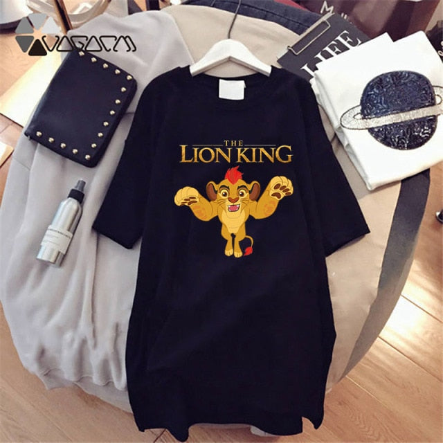 Summer T-Shirt Dress Women Cartoon Print Robe Femme Simba The Lion King Casual Short Sleeve White Tee Dresses Vestidos