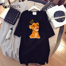 Summer T-Shirt Dress Women Cartoon Print Robe Femme Simba The Lion King Casual Short Sleeve White Tee Dresses Vestidos